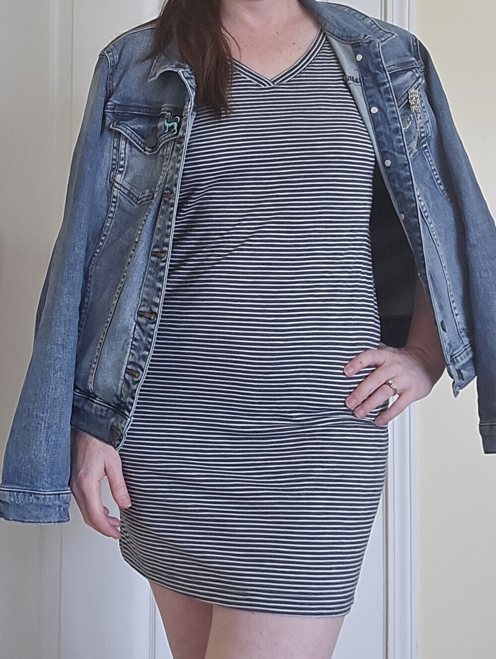 Sonoma Black & White Striped V-Neck T-shirt Mini Dress XS/Sm.